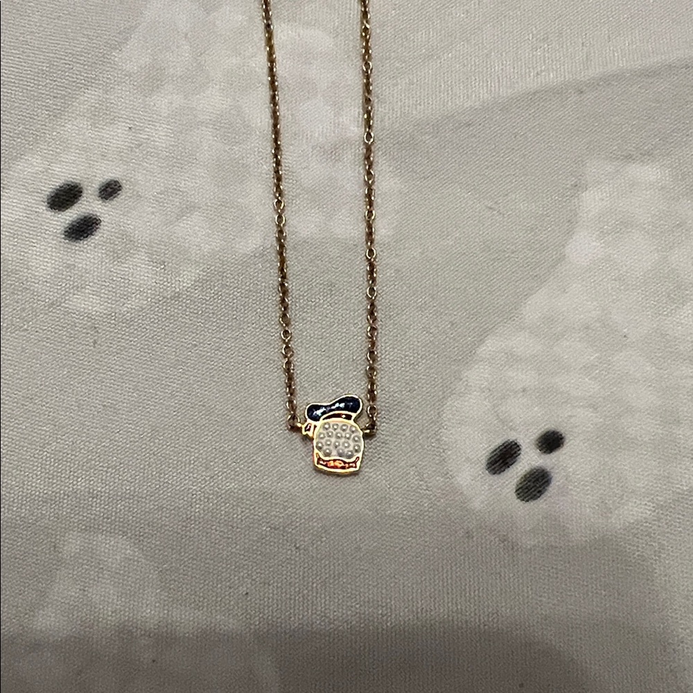 Gold Necklace with Pearl Donald Duck Pendant